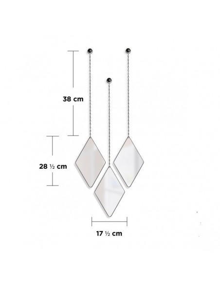 Ensemble de 3 miroirs suspendus losange Noir