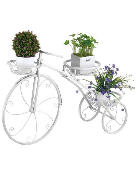Grand vélo porte plantes décoratif pour 3 plantes en métal coloris blanc , livraison gratuite