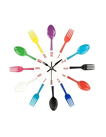 Horloge murale métal design fourchettes et cuillères dia 30cm coloris multicolore
