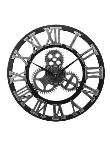 Horloge murale en métal Industrielle design Engrenage dia.40 cm coloris argent et noir
