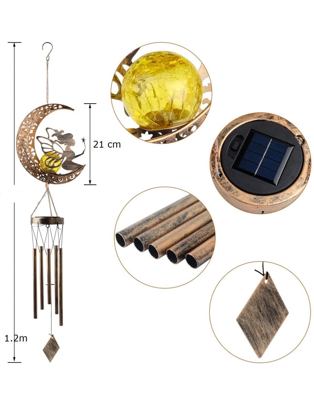 Carillon éolien féerique solaire Led Fée