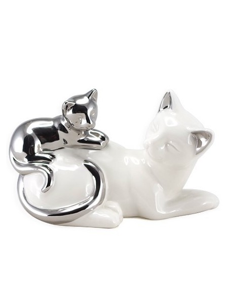 Statue de chat moderne pour le jardin - noir et or ou blanc et argent