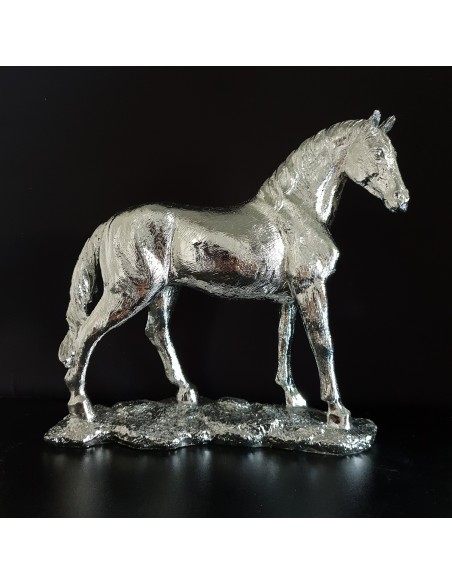 Statue design cheval résine argentée h20 cm