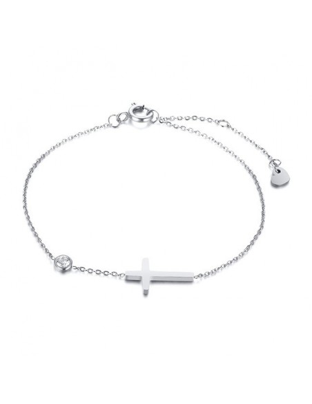 Bracelet acier inox design croix et strass