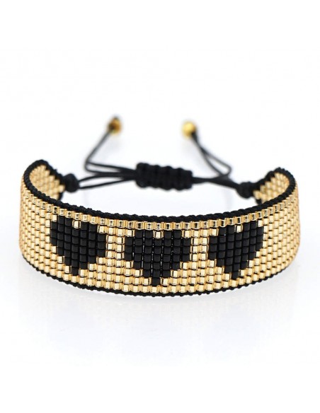 Bracelet cordon Alicia, perles rafinées de Miyuki, doré et noir