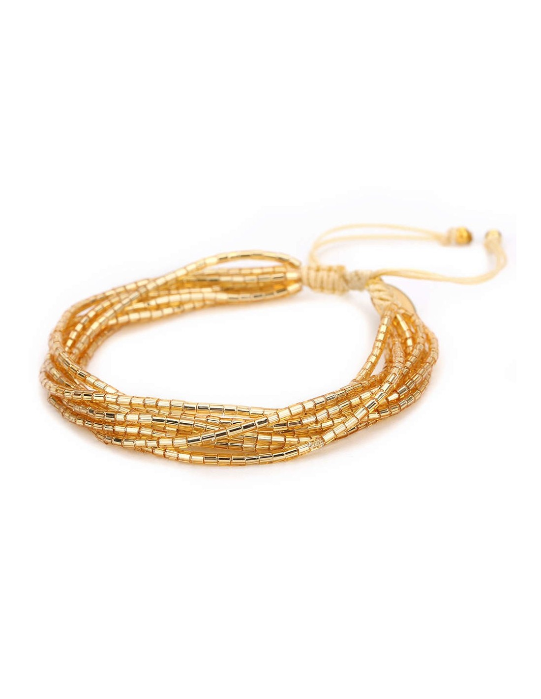 Bracelet avec un cordon ocre et une perle dorée - Tikopia