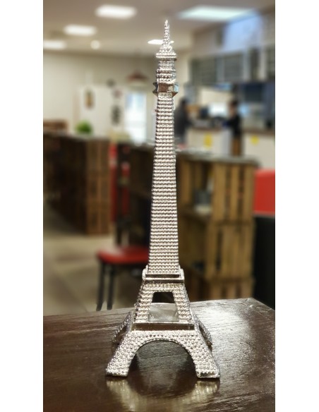 Statue design tour Eiffel résine argentée grainée H35,5 cm