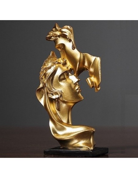 Statue Design Visage Couple Baiser H25.5cm coloris au choix doré, argent doré, imitation pierre
