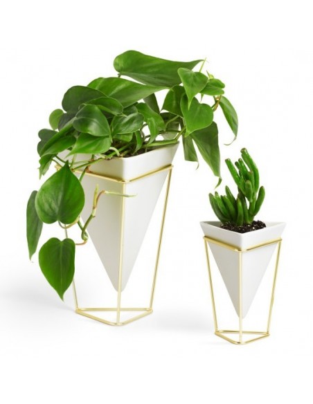Ensemble 2 portes plantes à poser design Géométrie blanc et doré