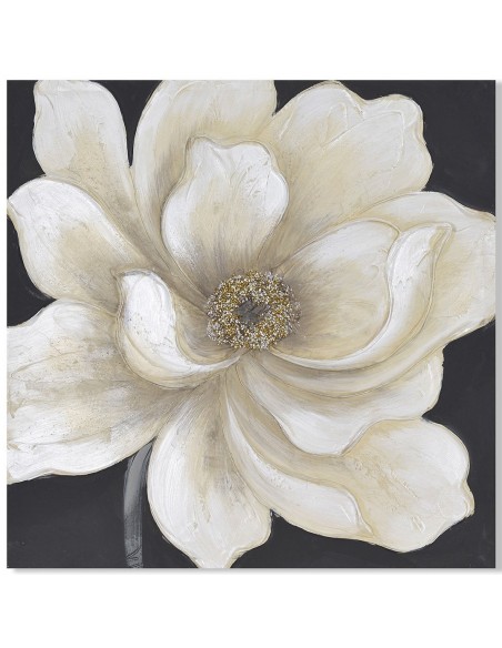 Tableau déco design peinture fleur blanche sur fond noir 60x60cm