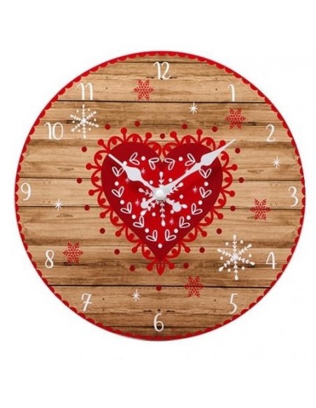 Horloge murale déco cœur chalet bois coloris rouge, marron