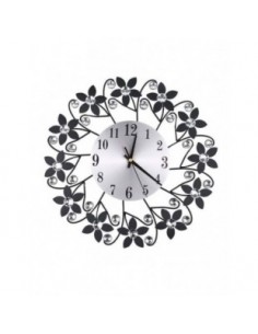 Horloge murale design fleur en métal et Strass dia 35 cm