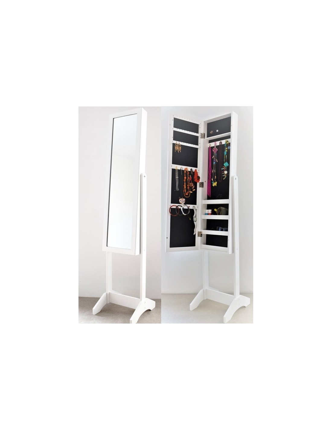 Miroir psyché porte bijoux blanc, miroir psyché range bijoux, armoire à