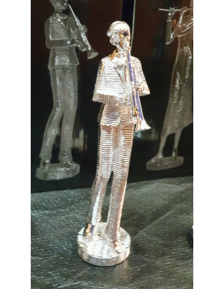 Statue musicien trompette résine argentée h25cm