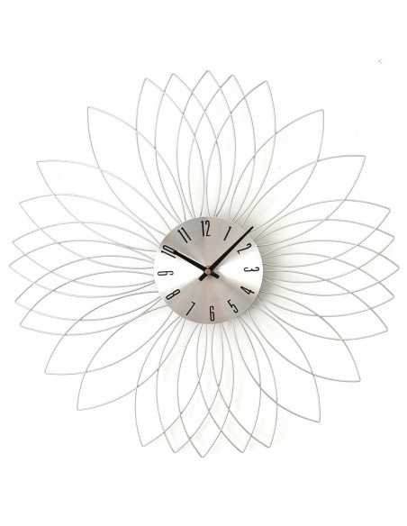 Horloge murale Graphique Fleur en métal argenté D.50 cm